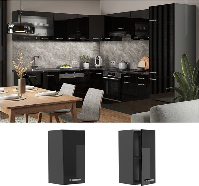 Vicco Hängeschrank R-Line Küchenschrank modern in Anthrazit und Schwarz mit Hochglanz-Finish Breite: 30 cm - Bild 1