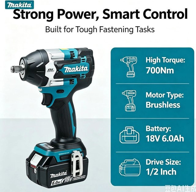 Makita DTW700 Akku-Schlagschrauber 18V mit bürstenlosem Motor, 1000Nm Drehmoment und 18V 6Ah Akku - Bild 1