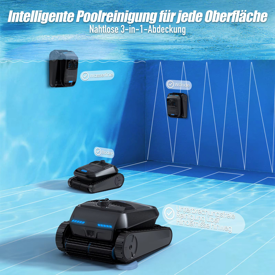 AIRROBO CP400lite Kabelloser Poolroboter in Schwarz für Wand- und Bodenreinigung mit bis zu 150 Minuten Akkulaufzeit und 300 m² Reinigungsfläche - Bild 3