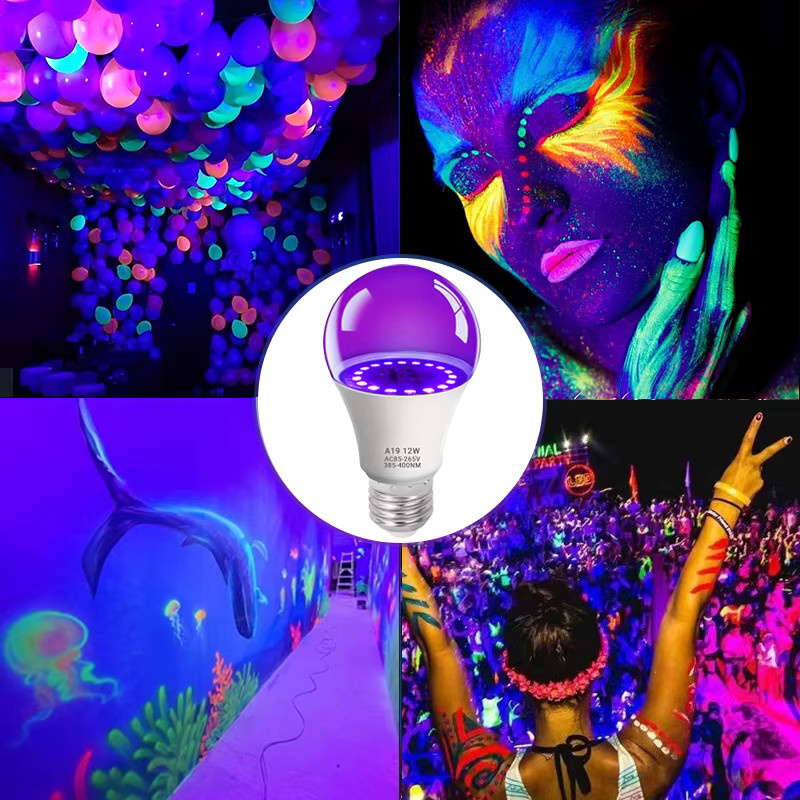 Kasotile UV-LED-Glühbirne E27 in Lila, 12W dekorative fluoreszierende Lichtlampe für Party-Effekte - Bild 3