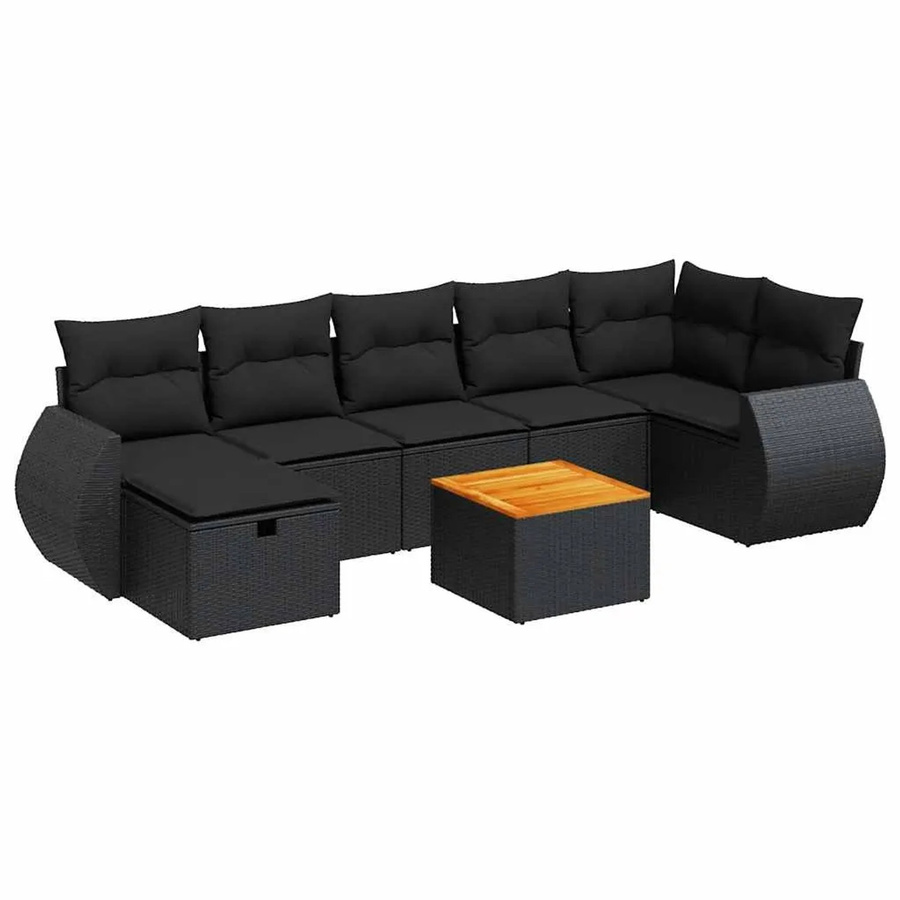 vidaXL 8-teilige Garten-Sofagarnitur in L-Form aus Polyrattan mit Kissen und Ottoman in Schwarz - Bild 2