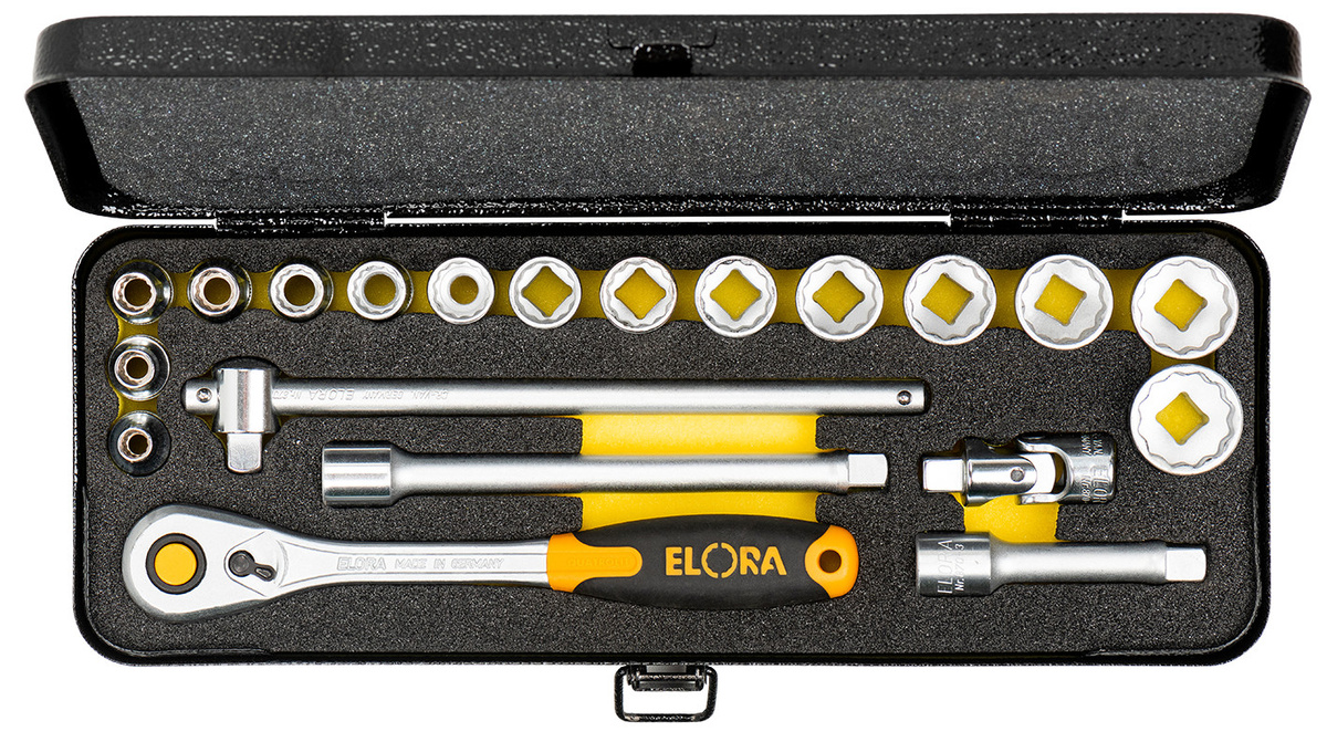Elora Steckschlüssel-Satz 3/8 Zoll Sechskant 20-teilig in Silber ELORA-871-JSU - Bild 1