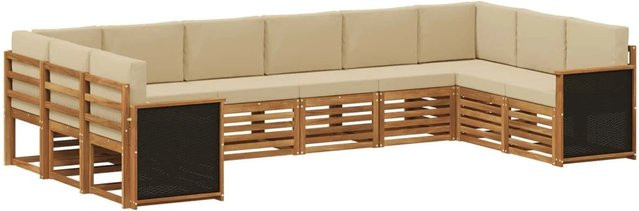 vidaXL Ecksofa Set aus massivem Akazienholz in Natur-Beige mit wetterfesten Polyester-Kissen - Bild 1