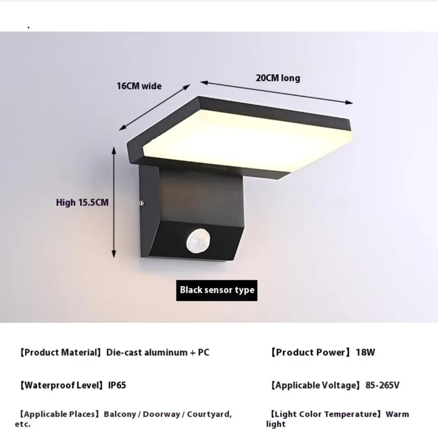Wasserdichte LED Außenwandleuchte mit Bewegungssensor und Drehfunktion in Schwarz für Garten, Balkon und Veranda, 18W - Bild 3