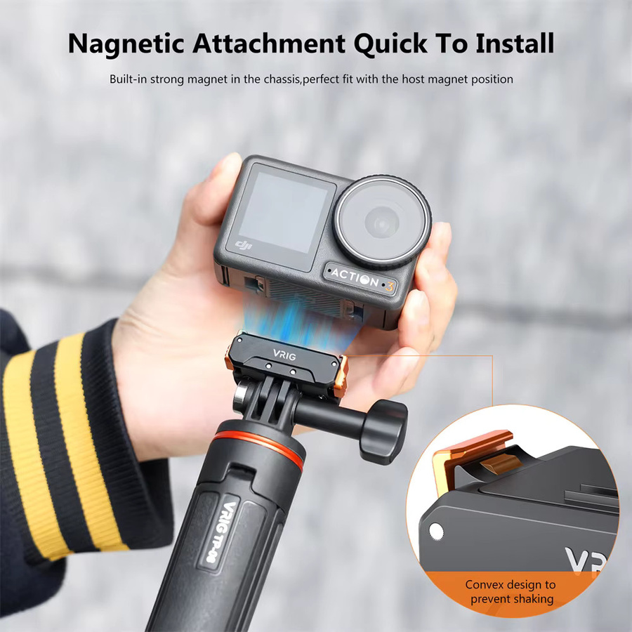 VRIG Magnetische Schnellwechselhalterung für DJI Action 5 Pro, 4 und 3 mit 1/4-Zoll-Schraube und Adapter in Schwarz - Bild 4