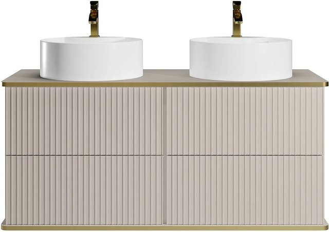 Doppelwaschtisch Keliza von Vente-unique in Beige mit Rillenstruktur im Art-déco-Stil, B/T/H: 120 x 47 x 54 cm - Bild 1