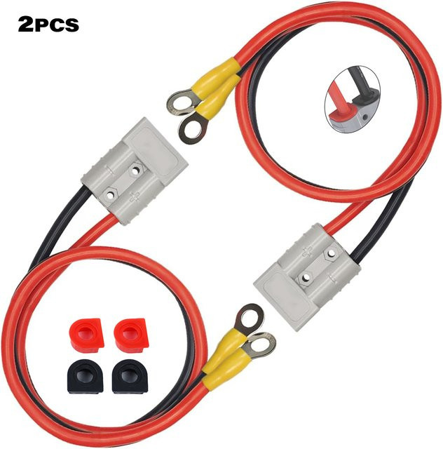 AGASHE 2-teiliger 50A Batterieadapter mit 12AWG Kabel und O-Klemmen, 25,4 cm Länge, Ladeanschluss für Elektrogabelstapler und 12V Seilwinden - Bild 1