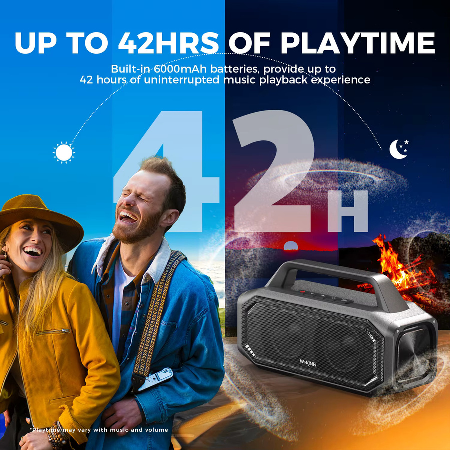 W-KING BT261-2 Bluetooth-Lautsprecher 80W, tragbarer Outdoor-Lautsprecher mit Bass-Boost und IPX6 Wasserdichtigkeit, Schwarz - Bild 3