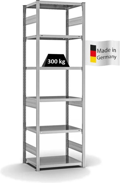 PROREGAL Fachbodenregal Stecksystem T-Profil Heavy-Duty, 6 Ebenen, verzinkt, Farbe: Silber, H x B x T: 250 x 75 x 50 cm - Bild 1