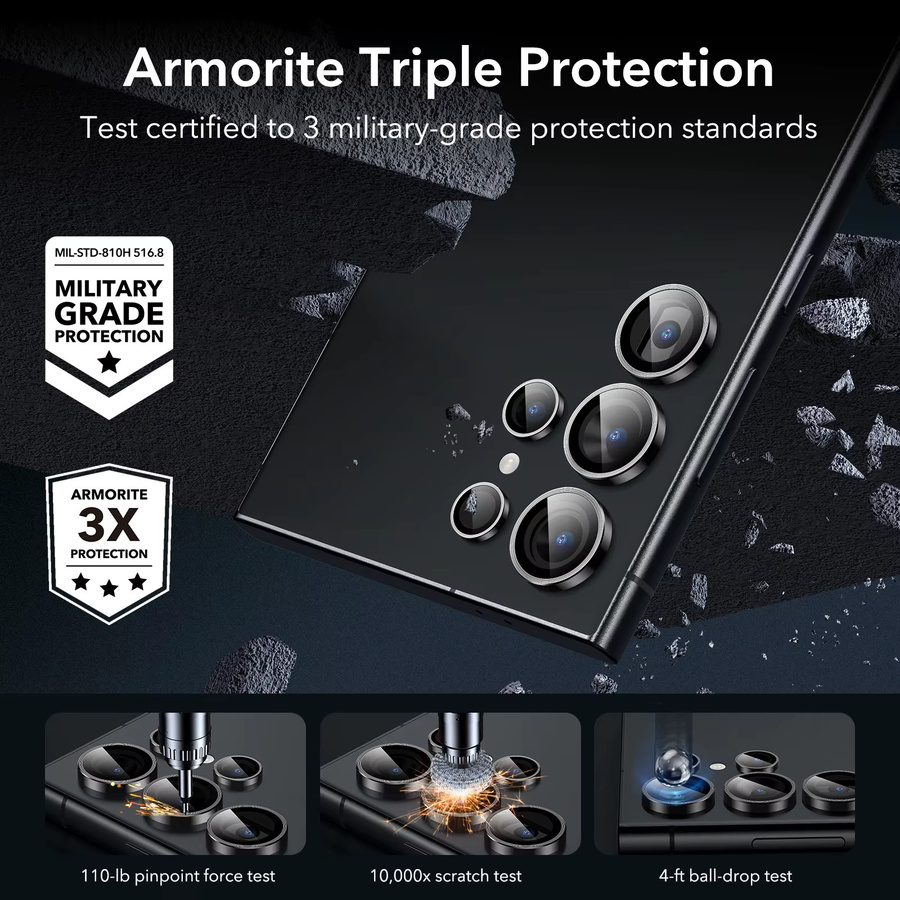 ESR Armorite Kameraschutz für Samsung Galaxy S26 Ultra S25 Ultra S24 Ultra S23 Ultra mit Blendschutz in Schwarz - Bild 2