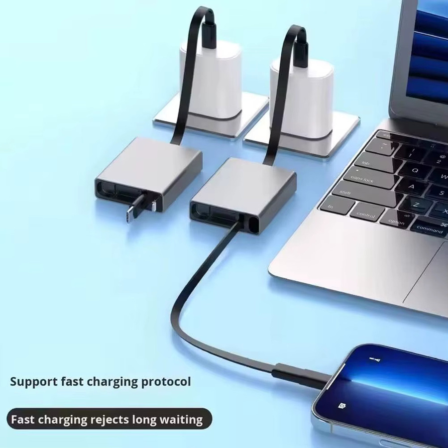 3-in-1 Typ-C Computer-Datenkabel 60W Schnellladekabel mit einziehbarem USB-Ladeadapter in Grau für Handys und Laptops - Bild 4