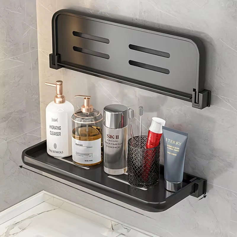 HUILV Badezimmer-Klappregal aus Aluminium, wandmontiertes Aufbewahrungsregal in Matt, platzsparendes Badezimmerzubehör - Bild 4