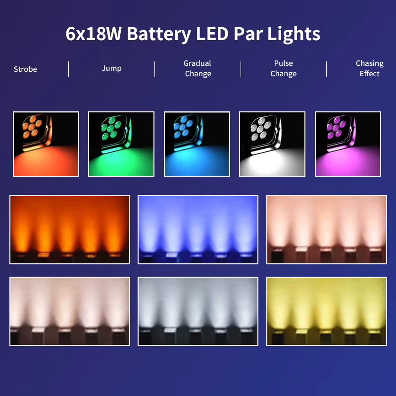 6x18W Akku-Par-Licht RGBWA UV 6IN1 LED DMX mit Smartphone-App-Fernbedienung für Party, Hochzeit und Bühnenbeleuchtung in Schwarz - Bild 5