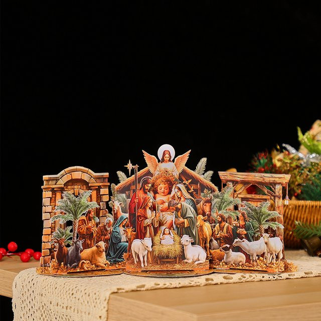 Opjoys 3D-Grußkarten Krippe religiöse Weihnachtsgeschenk Kirchendekoration bunt - Bild 1