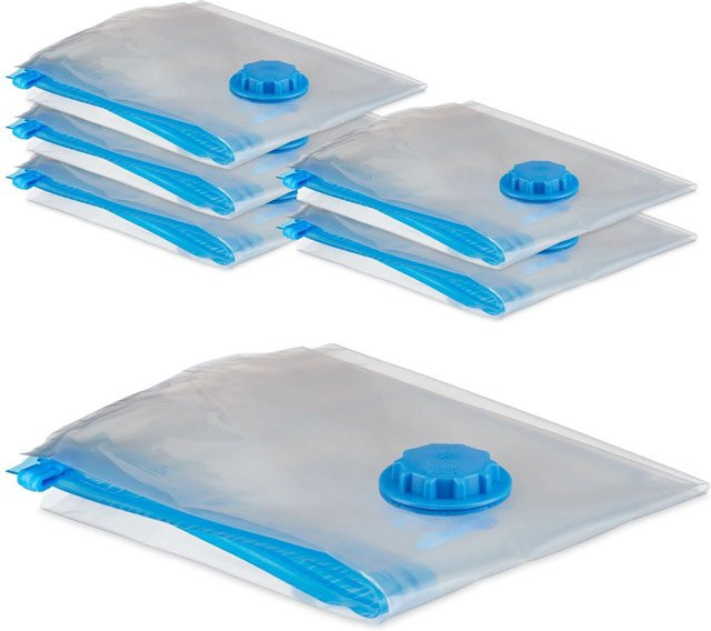 Relaxdays Vakuumbeutel für Kleidung 6er Set in Transparent und Blau, B: 100 cm x T: 80 cm - Bild 1