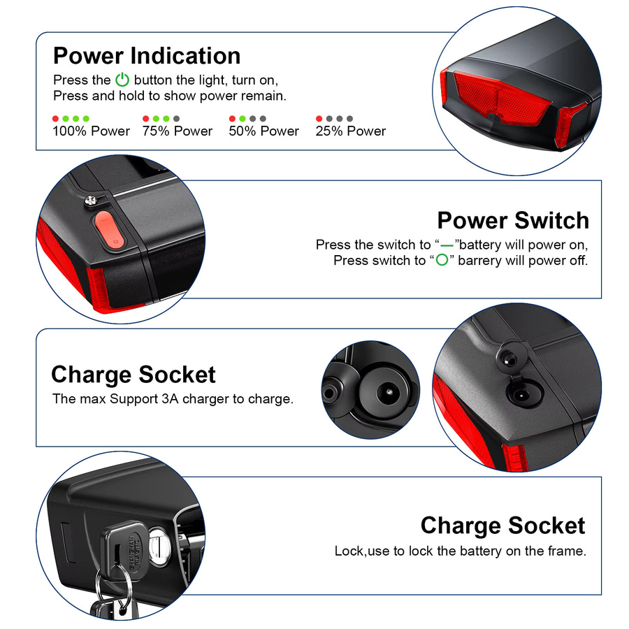 UNITPACKPOWER Lithium-Ebike-Akku 36V 17,5Ah für Elektrofahrräder, Roller und Motorräder, Schwarz - Bild 2
