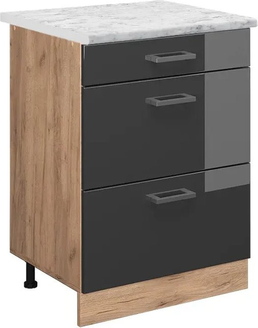Vicco Küchenschrank R-Line Schubladenschrank in Anthrazit Hochglanz und Goldkraft Eiche, B: 60 cm, H: 81,6 cm, T: 46 cm - Bild 1