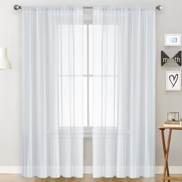 WoW Home Terylen-Gazevorhang in Weiß, halbtransparent mit Doppelfaden und Rod Pocket, Breite: 100 cm, Höhe: 130 cm - Bild 1