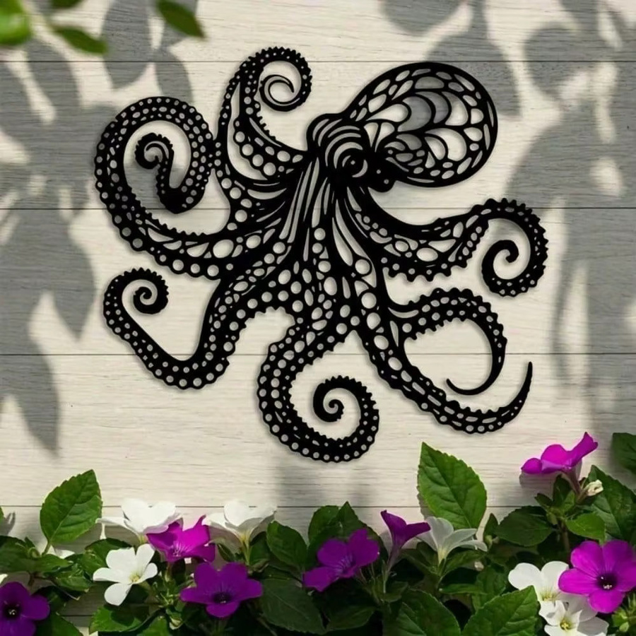 CIFBUY Wandkunst Oktopus aus schwarzem Metall im gotischen Stil für nautische Dekoration - Bild 5