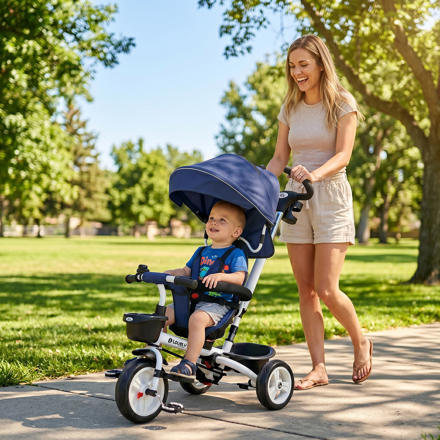 HOMCOM 6 in 1 Kinderdreirad mit Schubstange, Blau, bis 25 kg - Bild 2