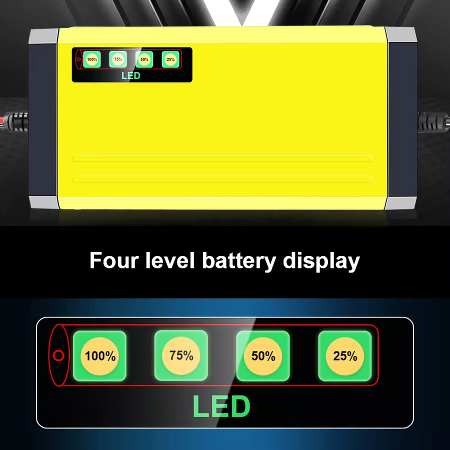 Nass-Trocken Blei-Säure Batterie Ladegerät mit LED Display und Puls-Reparaturfunktion für Auto, Motorrad und Lkw, 12V 2A, Gelb - Bild 4