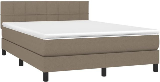 vidaXL Boxspringbett mit Matratze in Taupe, Hybridbett mit LED-Unterbettbeleuchtung und USB-Ladeport, B/T: 140 x 190 cm - Bild 1
