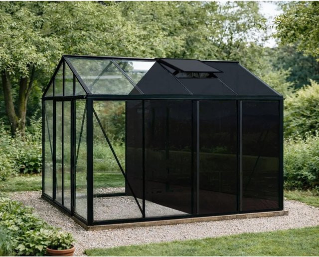 Bloomcabin Gewächshaus Klassik mit integriertem Stauraum, Schwarz, Aluminium und Sicherheitsglas - Bild 1