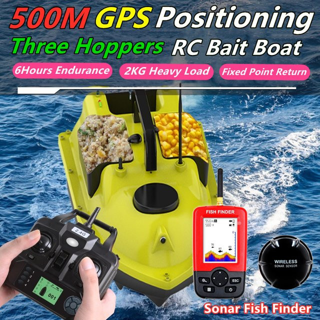 Tccicadas RC Köderboot, mit GPS-Positionierung, Sonar Fischfinder, Drei Futterbehälter, Wasserdichtes RC-Boot - Bild 1