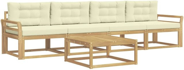 vidaXL Outdoor-Sofagarnitur aus Akazienholz mit 3-Sitzer-Sofa, Couchtisch und Kissen in Weiß und Beige - Bild 1