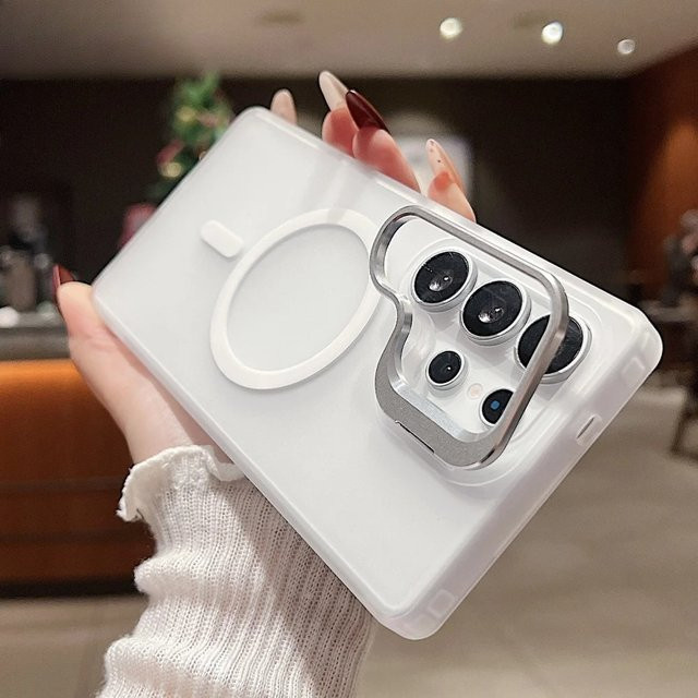 Stoßfeste Handyhülle aus Acryl und TPU mit magnetischem Metalllinsenständer für Samsung Galaxy S25, S24FE, S23 und S22 Ultra Plus in Transparent/Grün - Bild 1