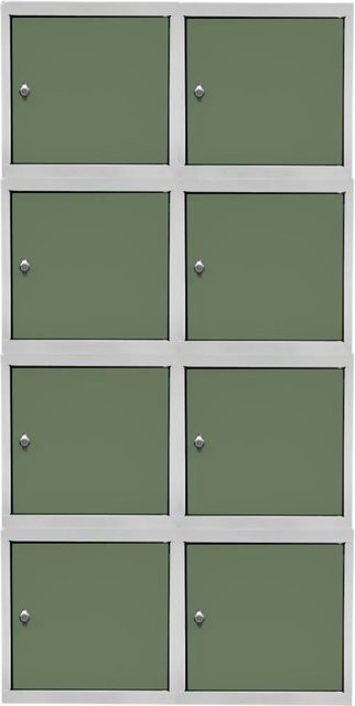 PROREGAL Blocky Schließfachwürfel Set mit 8 Einheiten und Drehriegelschloss für Vorhängeschlösser, Farbe: Lichtgrau/Grün, B/T/H: 40 x 40 x 40 cm - Bild 1