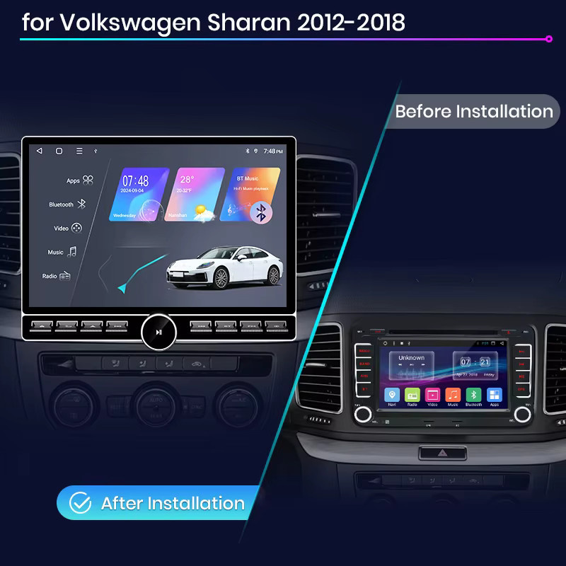Junsun 13,1 Zoll QLED Wireless CarPlay Android Auto Autoradio für Volkswagen Sharan 2012-2018 in Schwarz mit GPS und DSP - Bild 2