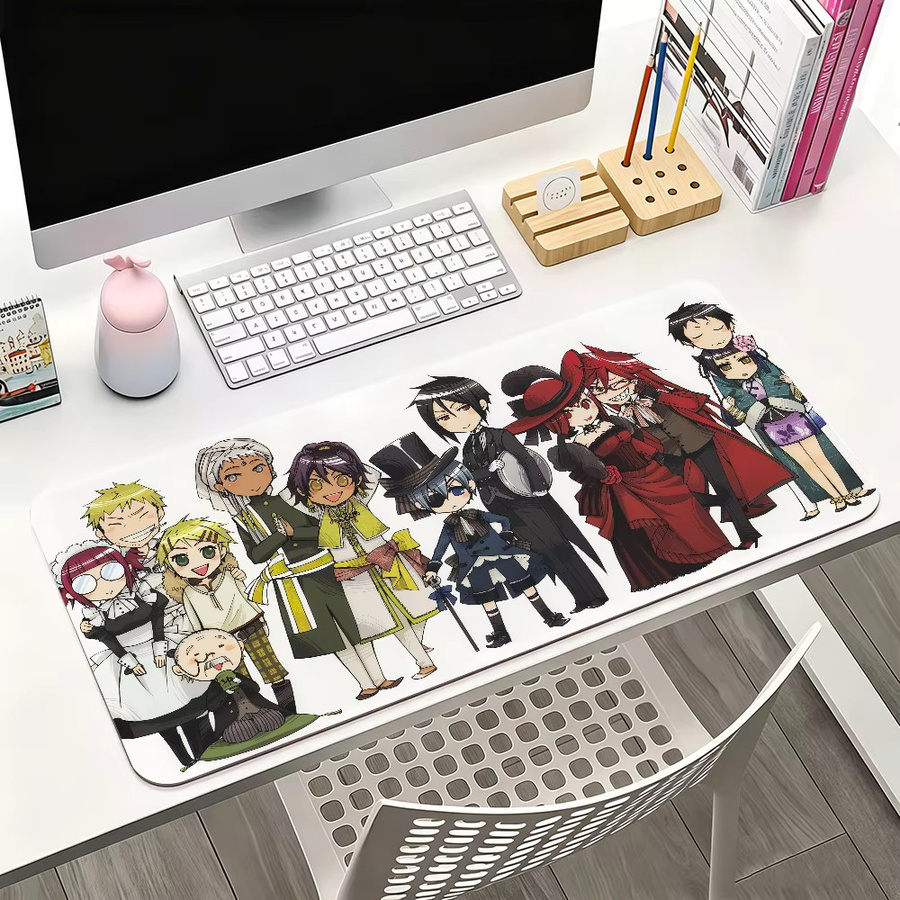 Anime Black B-Butler Mauspad in Schwarz und Multicolour, große rutschfeste und wasserdichte Tastaturunterlage mit genähtem Rand für Gaming und Büro - Bild 4