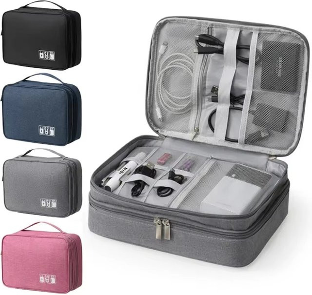 Fomscvka Tragbare Digitale Aufbewahrungstasche in Schwarz für Reise-Elektronikzubehör und USB-Datenkabel - Bild 1