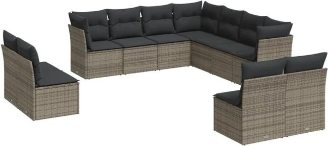vidaXL 11-teilige Garten-Sofagarnitur in U-Form aus Polyrattan in Grau mit Sitzkissen und Rückenkissen inklusive Stauraum - Bild 1