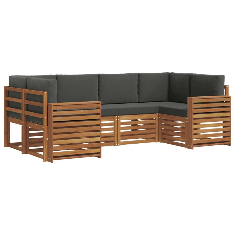 vidaXL Sofagarnitur 20-teilig aus Massivholz Akazie in Natur und Anthrazit mit L-Form und Polsterkissen - Bild 2