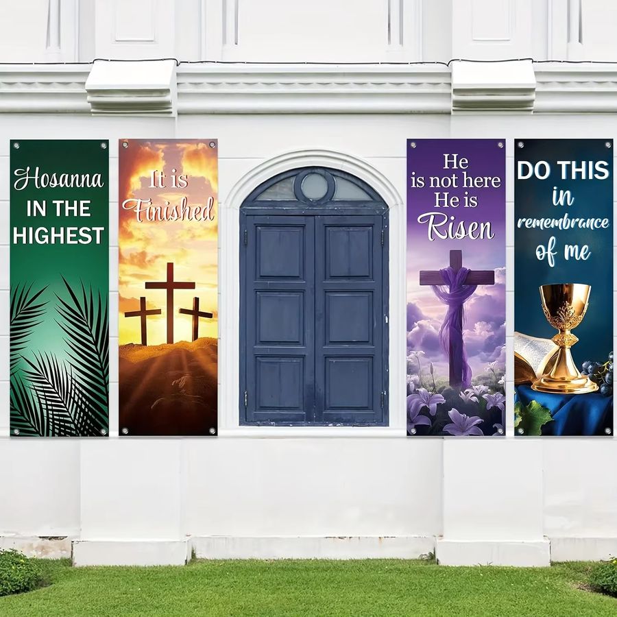VIKAMA 4-teiliges Oster-Kirchen-Banner-Set, mehrfarbig, hängender Wand-Hintergrund für das Heiligtum - Bild 2