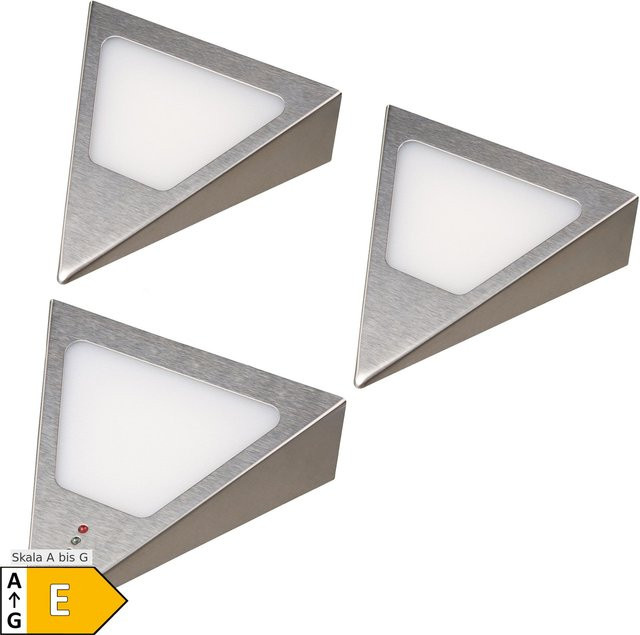 Kalb 3er Set Dreieck LED Unterbauleuchten mit Bewegungssensor, dimmbar, Edelstahl gebürstet, warmweiß - Bild 1