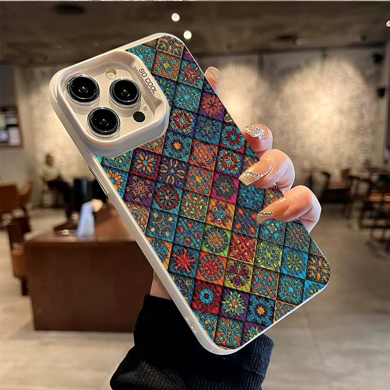 iPhone Hülle mit Blumen Kariertes Muster und galvanisiertem Schalendesign in Schwarz für iPhone 11 bis iPhone 17 Pro Max - Bild 3