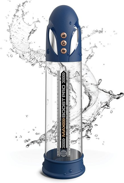 Pump Worx Penispumpe Max Boost Pro Flow mit automatischer Saugkraft in Transparent Blau - Bild 1