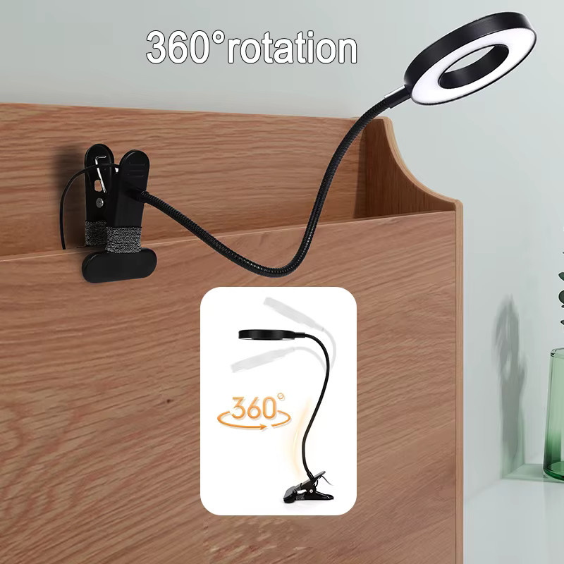 DOUWENXI Flexible LED-Ringlampe mit Schwanenhals und verstellbarer Klemme in Schwarz - Bild 2