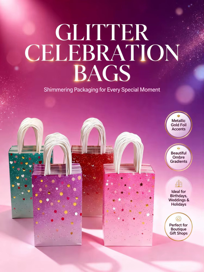 Bunte Kraftpapier-Geschenktüten mit Goldfolie-Motiven in Grün, Braun, Rosa und Lila für Ostern, Geburtstage und Partys - Bild 2