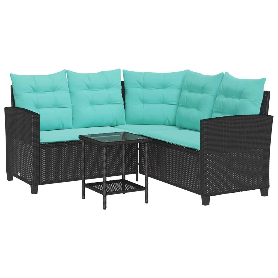 vidaXL Garten-Sofa L-Form aus Poly-Rattan mit Kissen in Schwarz und Türkis - Bild 2