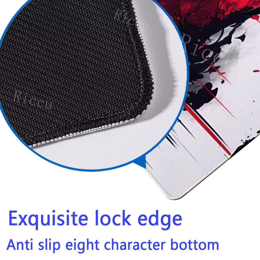 Riccu Gaming-Mauspad mit Samurai-Krieger Motiv in Multicolor, rutschfeste Schreibtischunterlage mit HD-Druck und Overlock-Rand - Bild 4