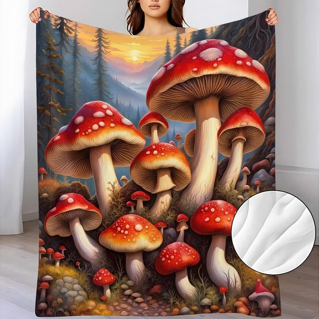 Weiche Fleece-Decke mit Pilzmuster in Multicolour, B/B: 100 x 150 cm - Bild 1