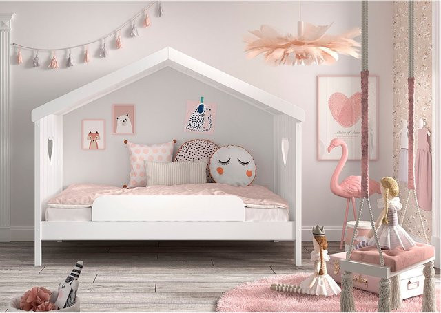 Hausbett Amori von Vipack aus Kiefer und MDF in Weiß, Liegefläche 90 x 200 cm mit Absturzschutz - Bild 1