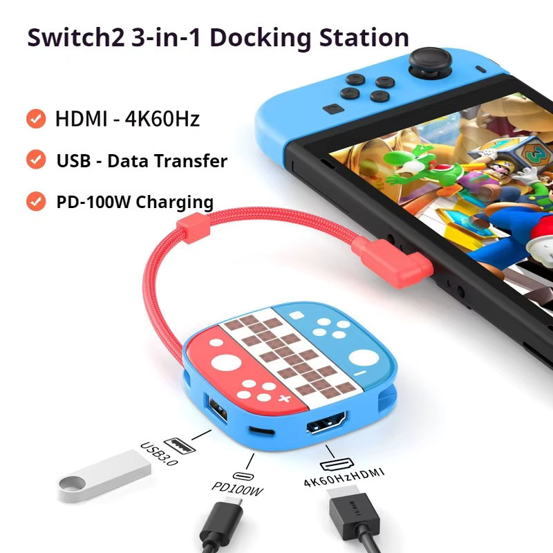 HaaYot Dockingstation für Nintendo Switch 2 und Switch, 2.4K 60Hz Type-C Hub mit HDMI und USB-C 3.0 PD100W - Bild 3