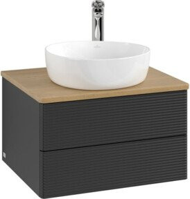 V&B Waschtischunterschrank Antao mit Frontstruktur in Eiche Honig und braun lackiert, B/T/H: 60 x 36 x 50 cm - Bild 1