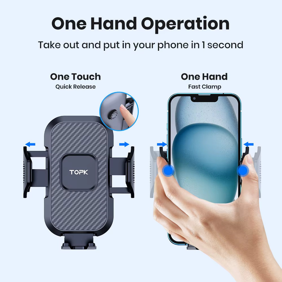 TOPK Autotelefonhalterung mit Air Vent Upgrade und Auto-Locking Haken Clip in Schwarz, Universal Halterung für iPhone 16 15 14 13 Pro Max und Samsung S25 Ultra - Bild 3