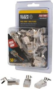 Klein Tools RJ45 Pass-Thru CAT6A STP Datenstecker für Ethernet/LAN, 50-teilig, transparent mit Goldkontakten - Bild 1
